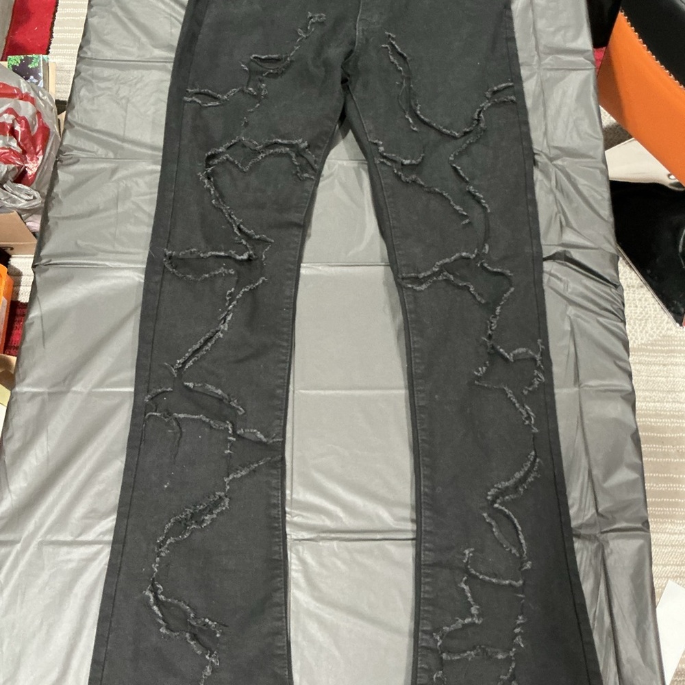 Black Men Skinny Ripped Jeans by Black